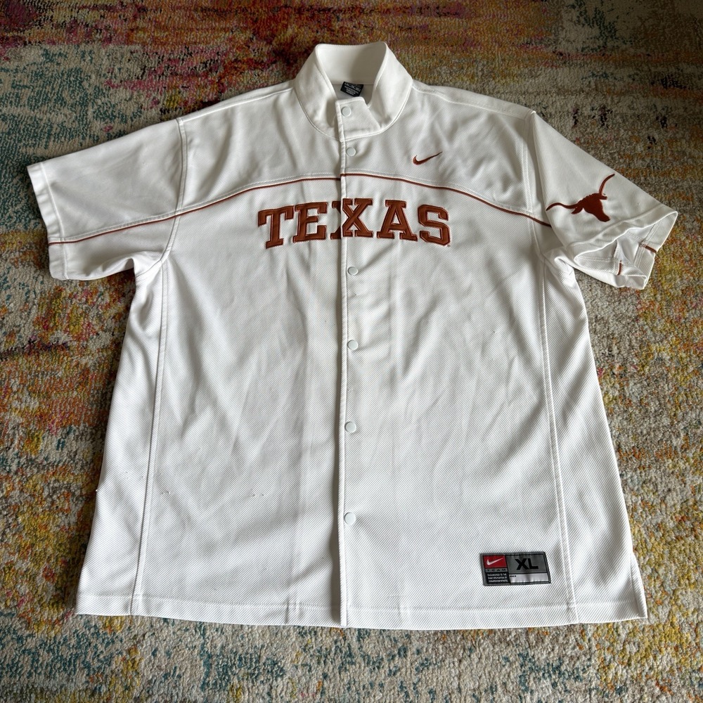 Vintage Nike Team Texas Longhorns Snap Front Baseball Jersey XL White Y2K NCAA